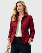 Avery | Women's Quilted Button-Front Jacket, Lightweight Structured Coat | Bella Blue | Wine Red
