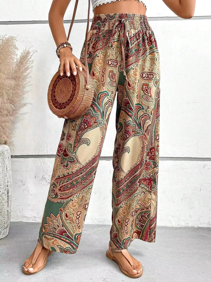 Avery | Women's Vintage Printed Wide-Leg Pants - Light Green
