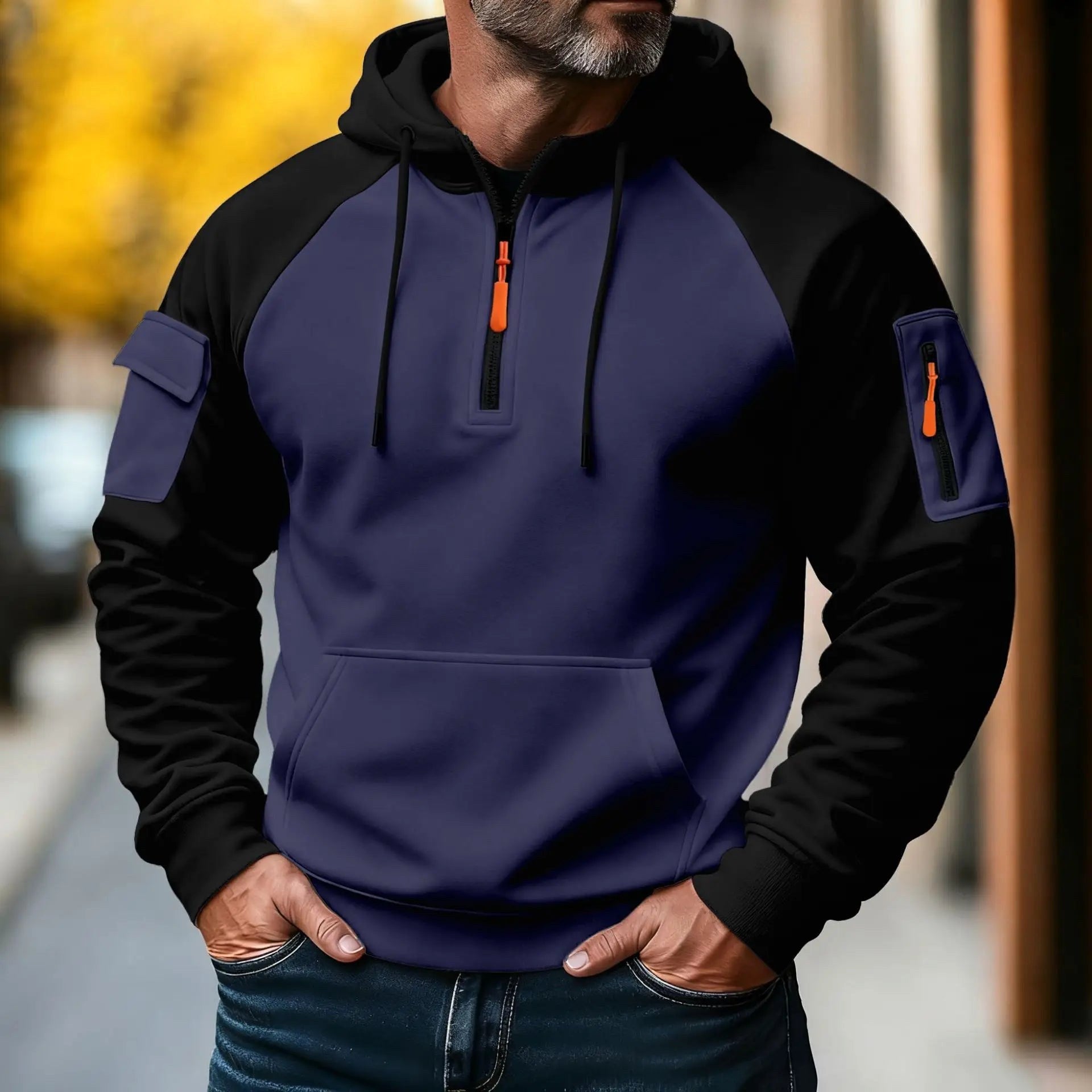 Bastian | Men's Jumper with Zip, Sporty Knit Jumper | Bella Blue | Black