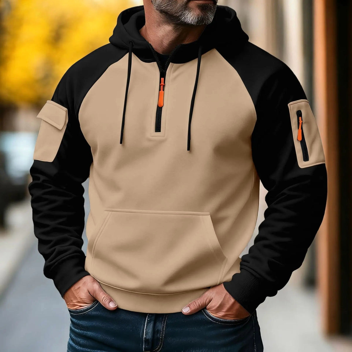 Bastian | Men's Jumper with Zip, Sporty Knit Jumper | Bella Blue | Black
