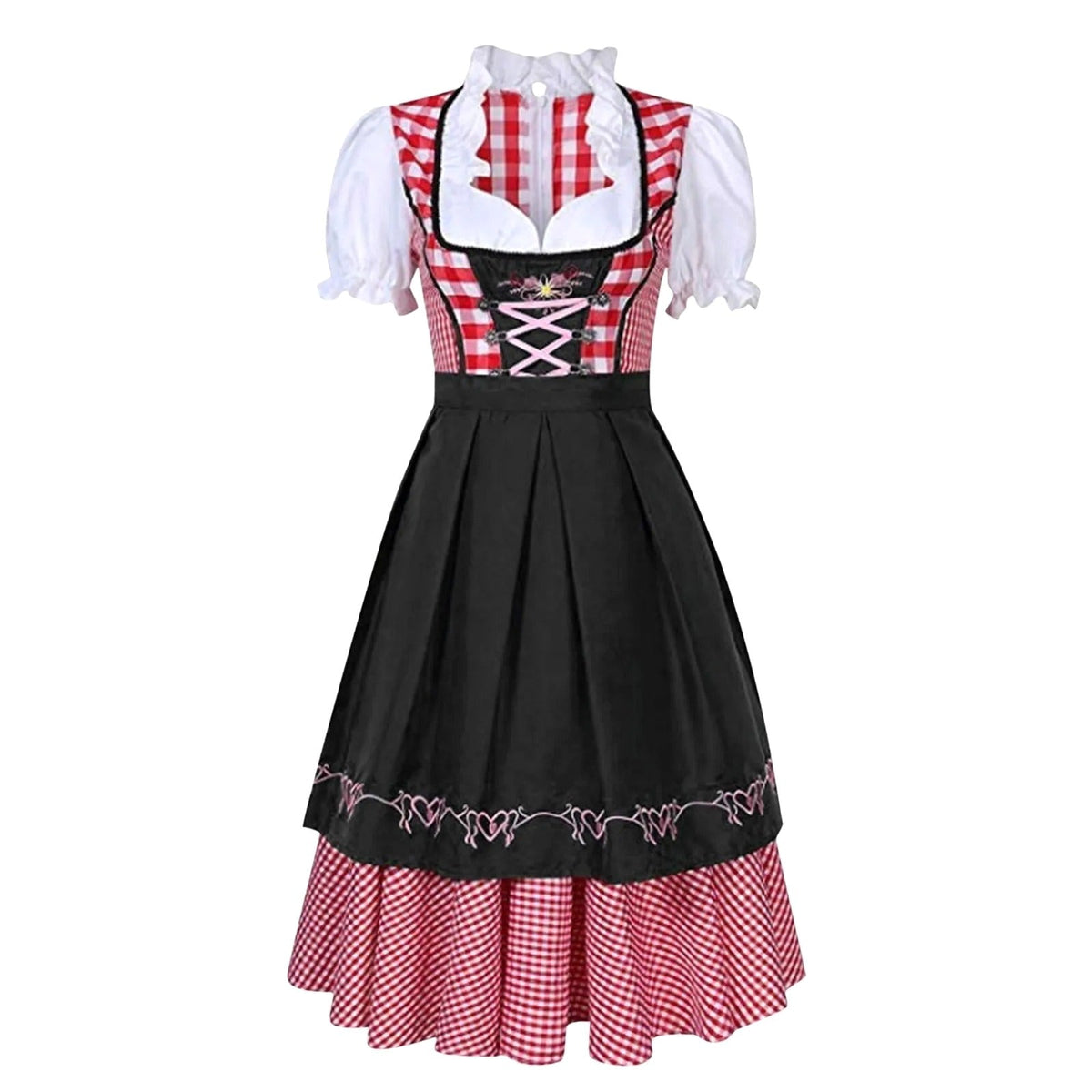 Beatrice | Women's Dirndl Check Dress, Short Puff Sleeve Bavarian Dress | Bella Blue