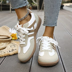 Beatrice | Women's Orthopaedic Slip-On Trainers, Cushioned Walking Shoes | Bella Blue | Khaki & White