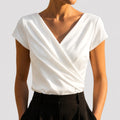 Bella | Women's Draped V-Neck Blouse, Short-Sleeve Wrap Top | Bella Blue
