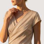 Bella | Women's Draped V-Neck Blouse, Short-Sleeve Wrap Top | Bella Blue