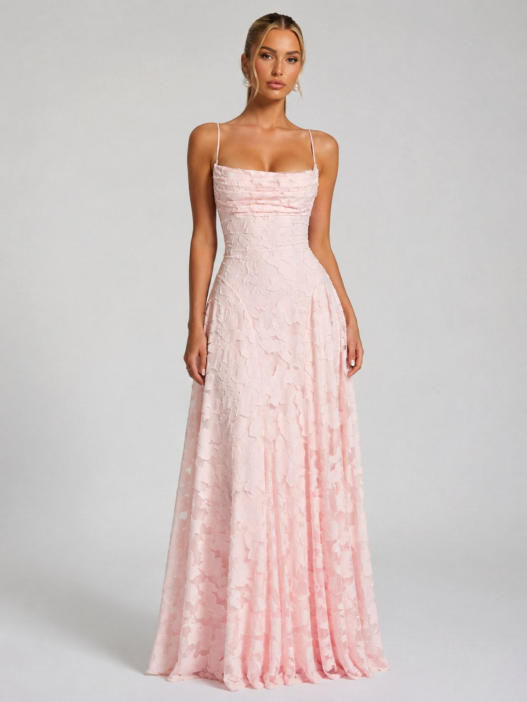 Bella | Women's Floral Maxi Dress, Sculpted Silhouette Evening Dress | Bella Blue | Pink