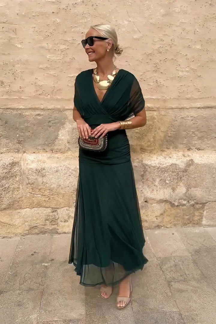 Bella | Women's V-Neck Fantasy Party Maxi Dress - Green