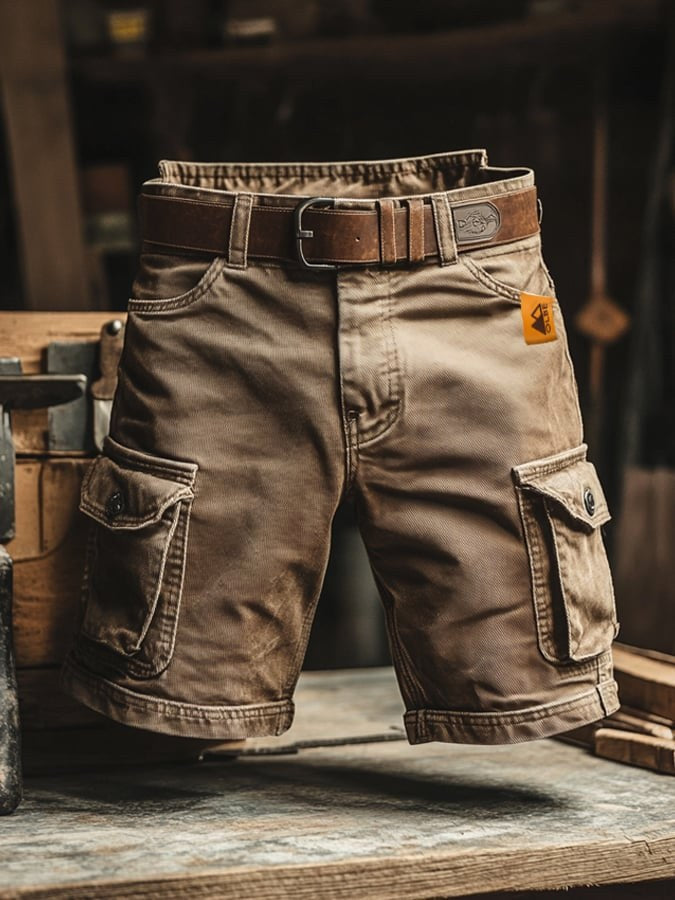 Benedict | Men's Vintage Cargo Shorts, Relaxed-Fit Utility Shorts | Bella Blue | Black