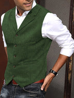 Benedikt | Men's Wool-Blend Waistcoat, Classic Knit Waistcoat | Bella Blue | Bordeaux Red