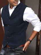 Benedikt | Men's Wool-Blend Waistcoat, Classic Knit Waistcoat | Bella Blue | Bordeaux Red
