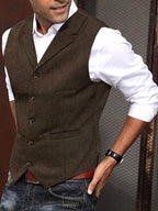 Benedikt | Men's Wool-Blend Waistcoat, Classic Knit Waistcoat | Bella Blue | Bordeaux Red