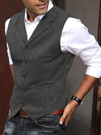 Benedikt | Men's Wool-Blend Waistcoat, Classic Knit Waistcoat | Bella Blue | Black