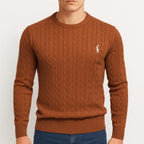 Benjamin | Men's Cable-Knit Jumper, Classic Textured Crew Neck Jumper | Bella Blue
