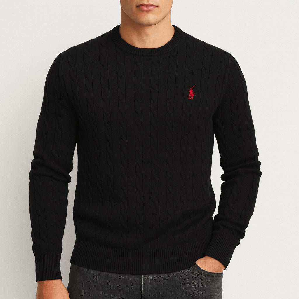 Benjamin | Men's Cable-Knit Jumper, Classic Textured Crew Neck Jumper | Bella Blue