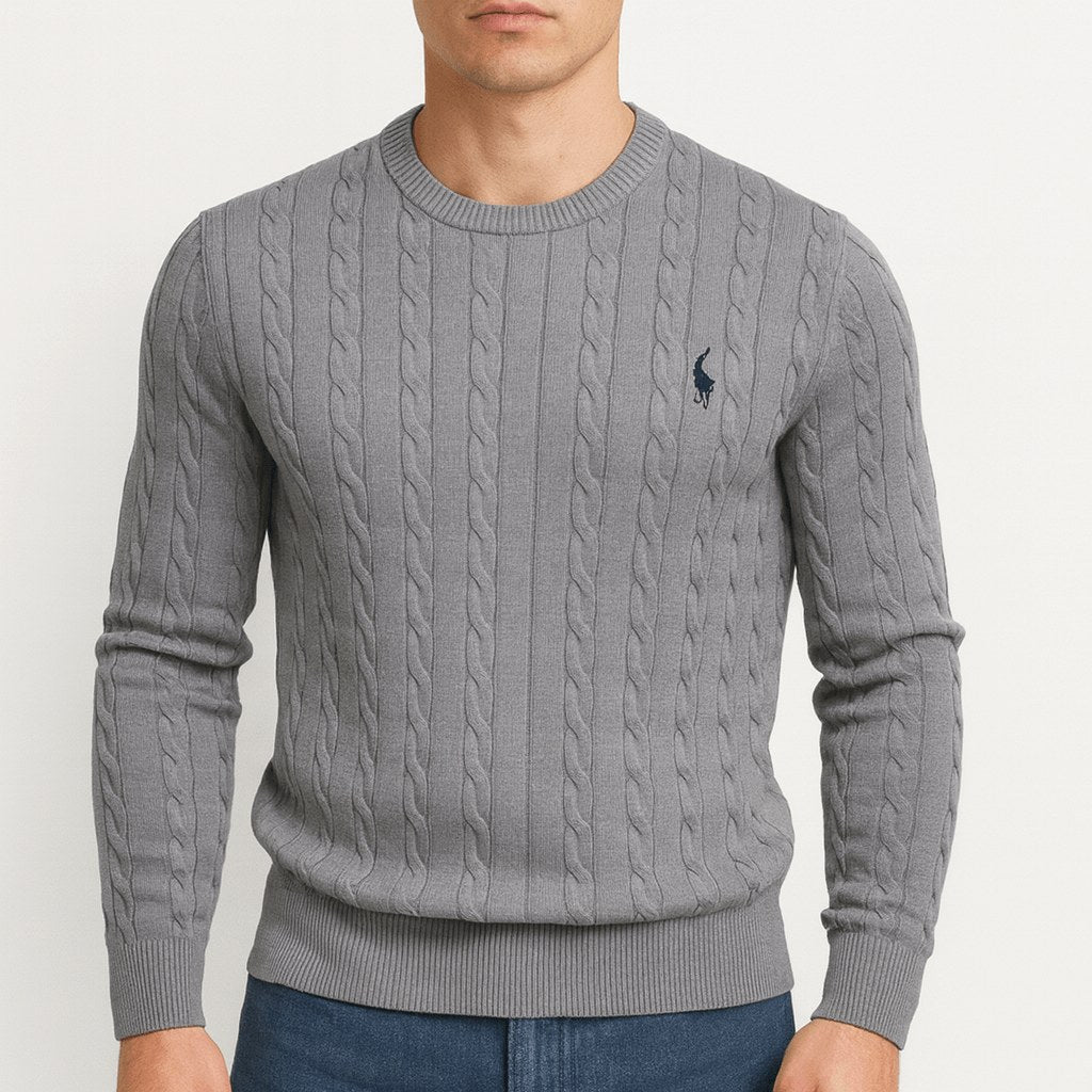 Benjamin | Men's Cable-Knit Jumper, Classic Textured Crew Neck Jumper | Bella Blue