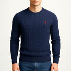 Benjamin | Men's Cable-Knit Jumper, Classic Textured Crew Neck Jumper | Bella Blue