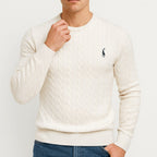 Benjamin | Men's Cable-Knit Jumper, Classic Textured Crew Neck Jumper | Bella Blue