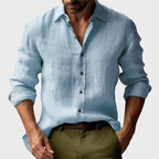 Benjamin | Men's Linen Shirt with Button-Down Collar, Long Sleeves Casual Shirt | Bella Blue | Light Blue