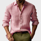 Benjamin | Men's Linen Shirt with Button-Down Collar, Long Sleeves Casual Shirt | Bella Blue | Pink