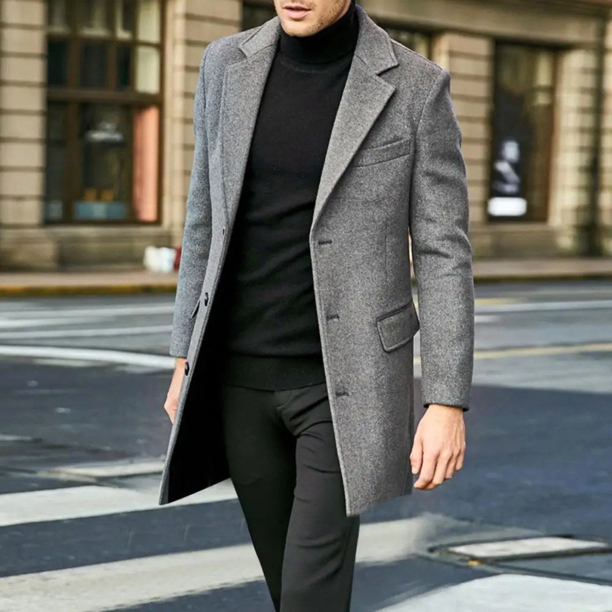Bennett | Men's Single-Breasted Wool Blend Overcoat, Tailored Autumn Coat | Bella Blue