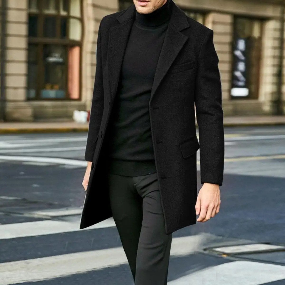 Bennett | Men's Single-Breasted Wool Blend Overcoat, Tailored Autumn Coat | Bella Blue