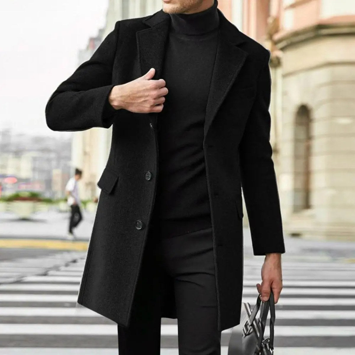 Bennett | Men's Single-Breasted Wool Blend Overcoat, Tailored Autumn Coat | Bella Blue