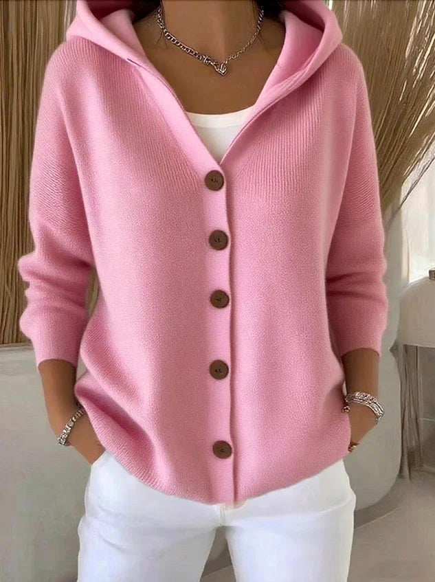Berenice | Women's Long Sleeve Hooded Cardigan, A-Line Knit Cardigan | Bella Blue | Beige