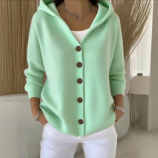 Berenice | Women's Long Sleeve Hooded Cardigan, A-Line Knit Cardigan | Bella Blue | Yellow
