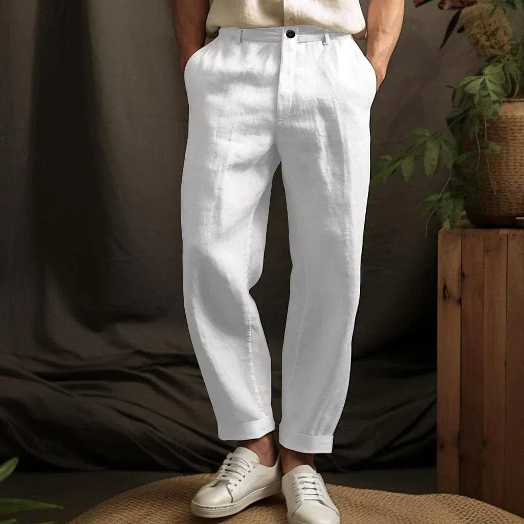 Bernhard | Men's Linen Trousers, Relaxed Cut, Casual Trousers | Bella Blue | Beige