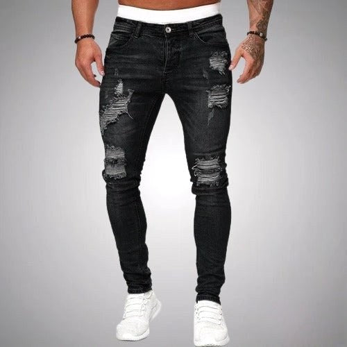 Blake | Men's Skinny Ripped Jeans, Distressed Mid-Rise Jeans | Bella Blue