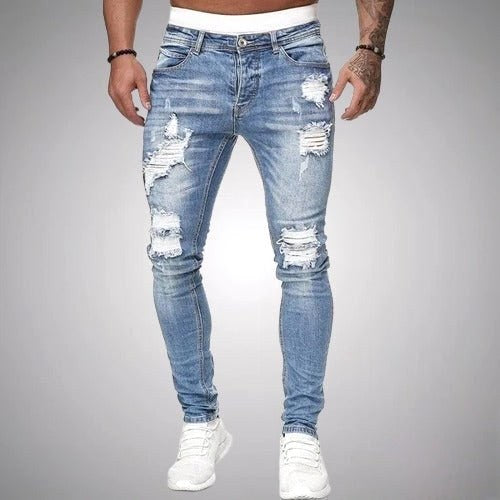 Blake | Men's Skinny Ripped Jeans, Distressed Mid-Rise Jeans | Bella Blue