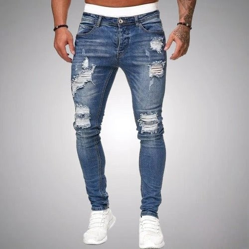 Blake | Men's Skinny Ripped Jeans, Distressed Mid-Rise Jeans | Bella Blue