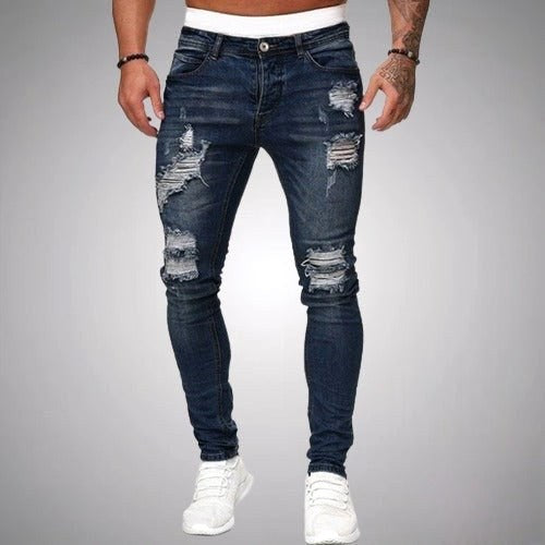 Blake | Men's Skinny Ripped Jeans, Distressed Mid-Rise Jeans | Bella Blue