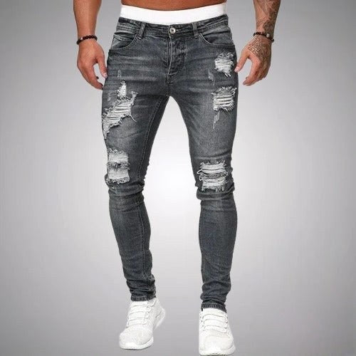 Blake | Men's Skinny Ripped Jeans, Distressed Mid-Rise Jeans | Bella Blue