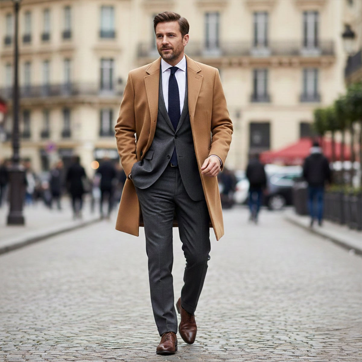 Brandon | Men's Classic Wool Overcoat, Tailored Autumn Coat | Bella Blue