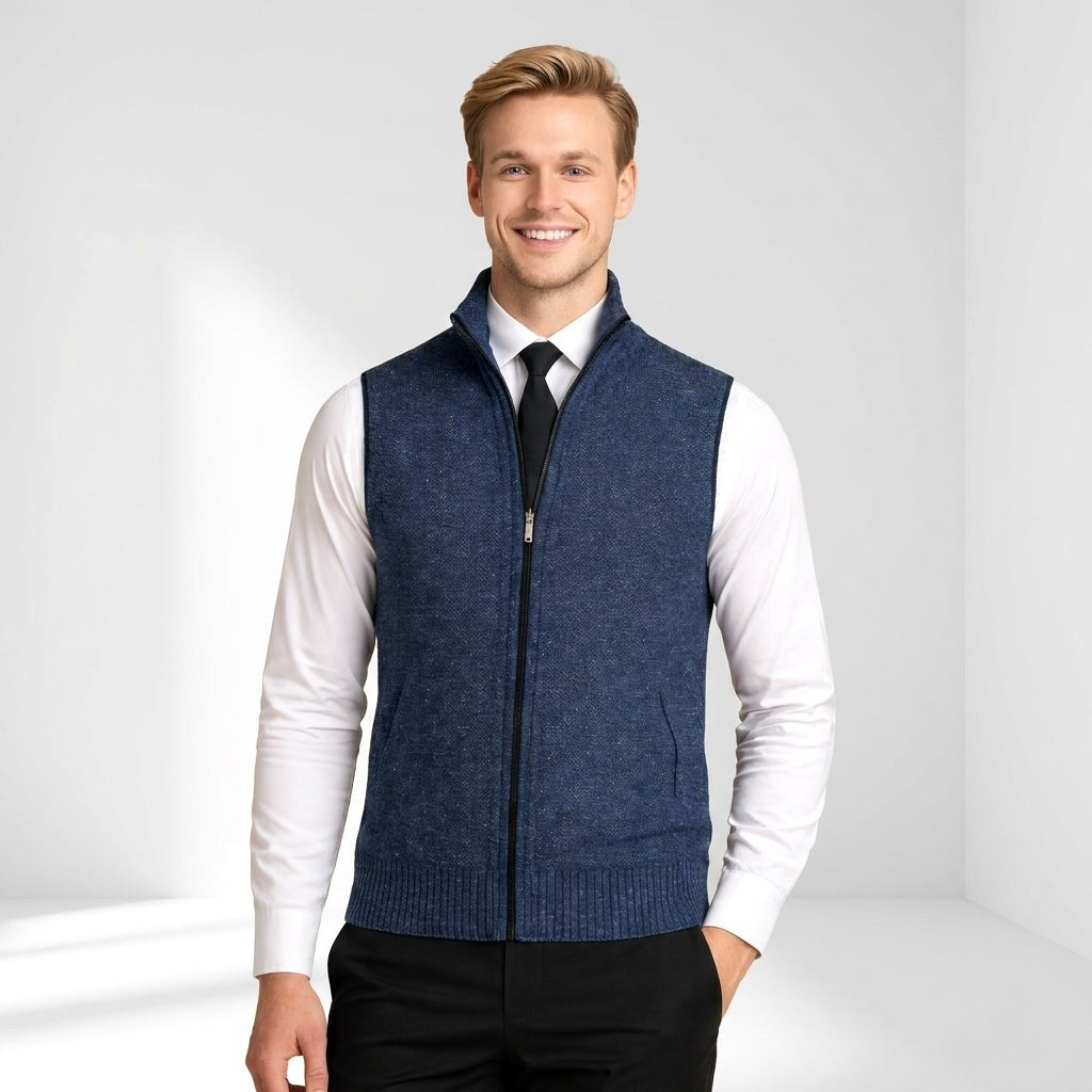 Brandon | Men's Sleeveless Zip Cardigan, Smart Casual Gilet | Bella Blue