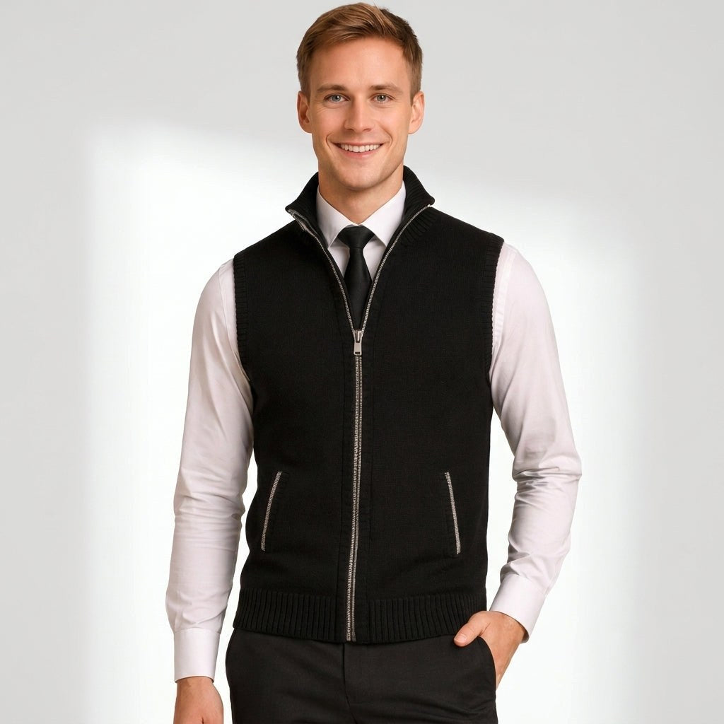 Brandon | Men's Sleeveless Zip Cardigan, Smart Casual Gilet | Bella Blue