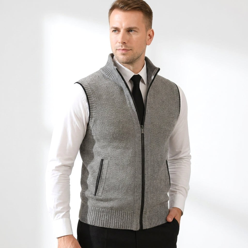 Brandon | Men's Sleeveless Zip Cardigan, Smart Casual Gilet | Bella Blue