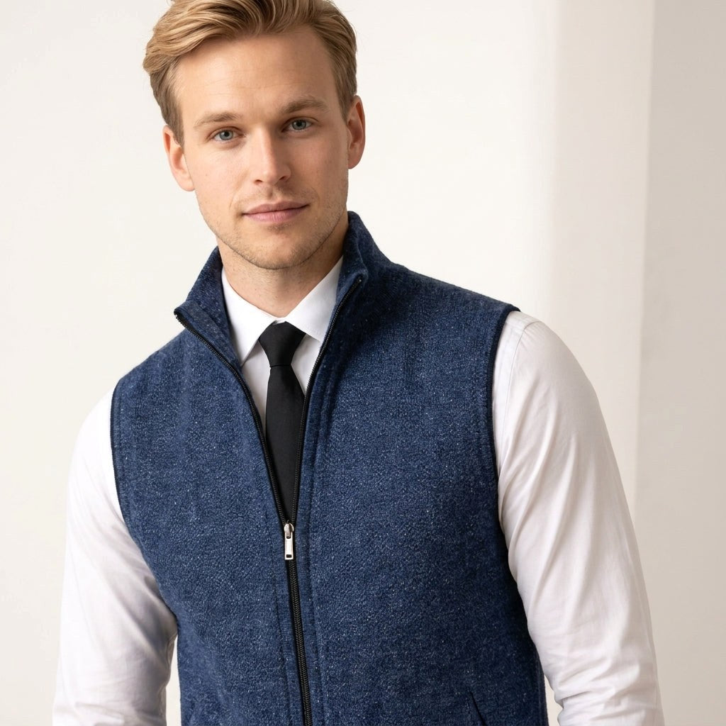 Brandon | Men's Sleeveless Zip Cardigan, Smart Casual Gilet | Bella Blue