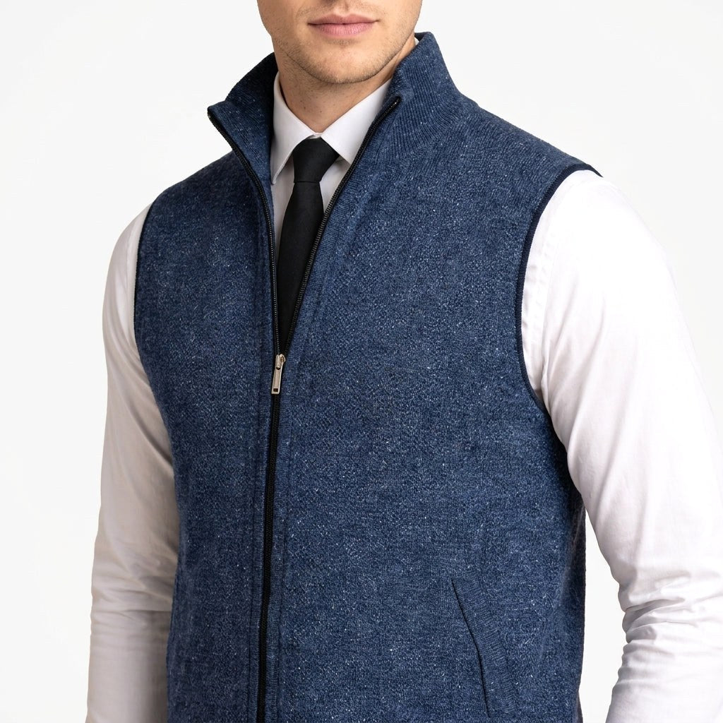Brandon | Men's Sleeveless Zip Cardigan, Smart Casual Gilet | Bella Blue