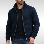 Brandon | Men's Zip Cardigan, Refined Knit Layer | Bella Blue | Black