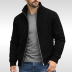 Brandon | Men's Zip Cardigan, Refined Knit Layer | Bella Blue | Grey