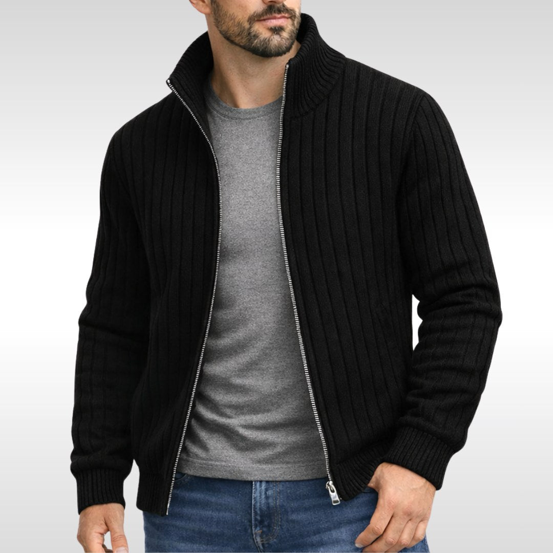 Brandon | Men's Zip Cardigan, Refined Knit Layer | Bella Blue | Grey