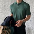 Brett | Men's Cotton Ribbed Polo Shirt, Short-Sleeve Casual Shirt | Bella Blue