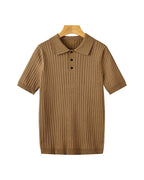 Brett | Men's Cotton Ribbed Polo Shirt, Short-Sleeve Casual Shirt | Bella Blue