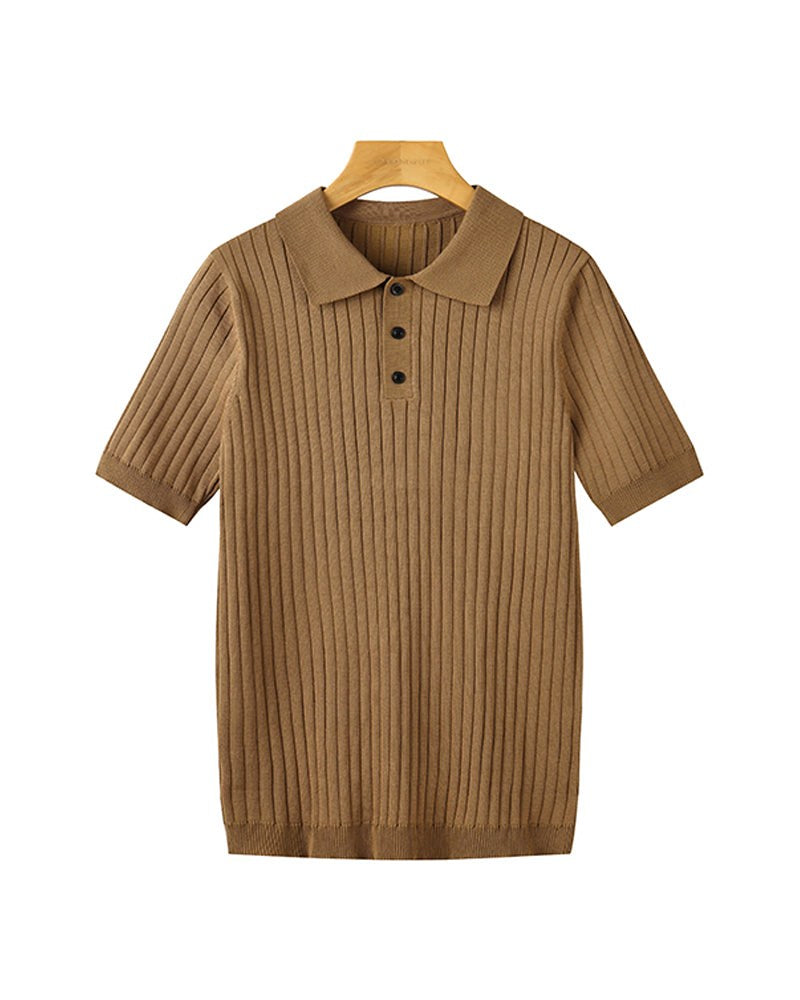 Brett | Men's Cotton Ribbed Polo Shirt, Short-Sleeve Casual Shirt | Bella Blue