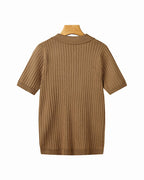 Brett | Men's Cotton Ribbed Polo Shirt, Short-Sleeve Casual Shirt | Bella Blue