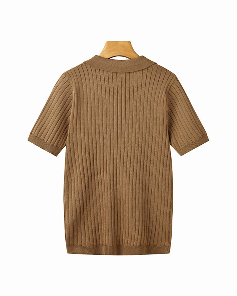 Brett | Men's Cotton Ribbed Polo Shirt, Short-Sleeve Casual Shirt | Bella Blue