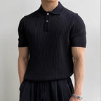 Brett | Men's Cotton Ribbed Polo Shirt, Short-Sleeve Casual Shirt | Bella Blue