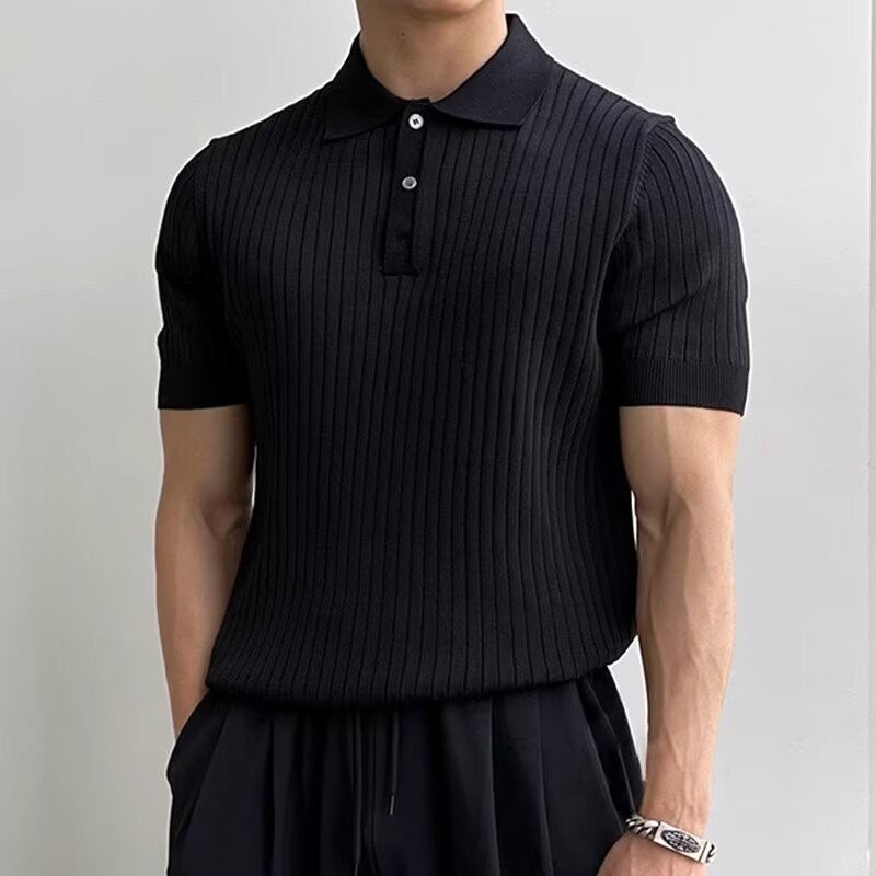 Brett | Men's Cotton Ribbed Polo Shirt, Short-Sleeve Casual Shirt | Bella Blue