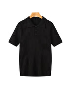 Brett | Men's Cotton Ribbed Polo Shirt, Short-Sleeve Casual Shirt | Bella Blue